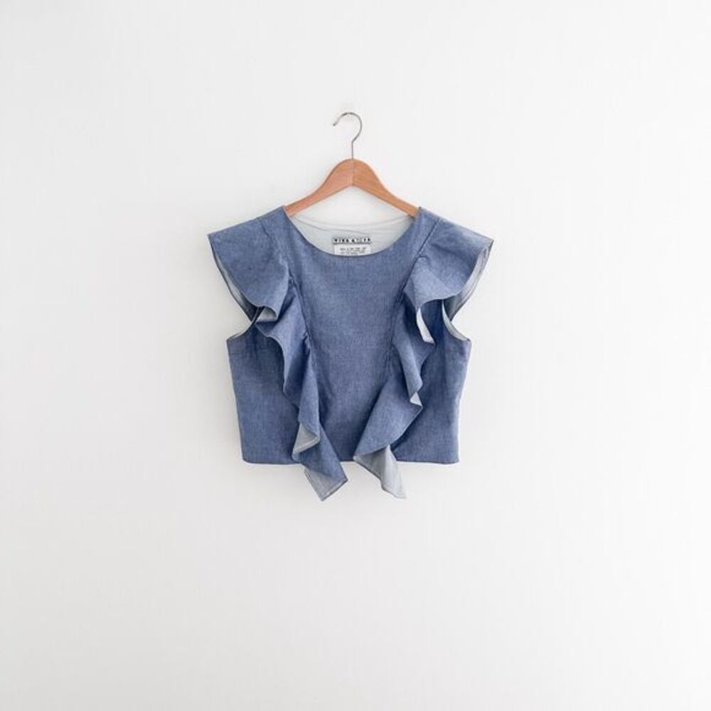 Viva Aviva Magnolia Crop Top | Cotton Chambray & Silk | Made In NYC | Size XL